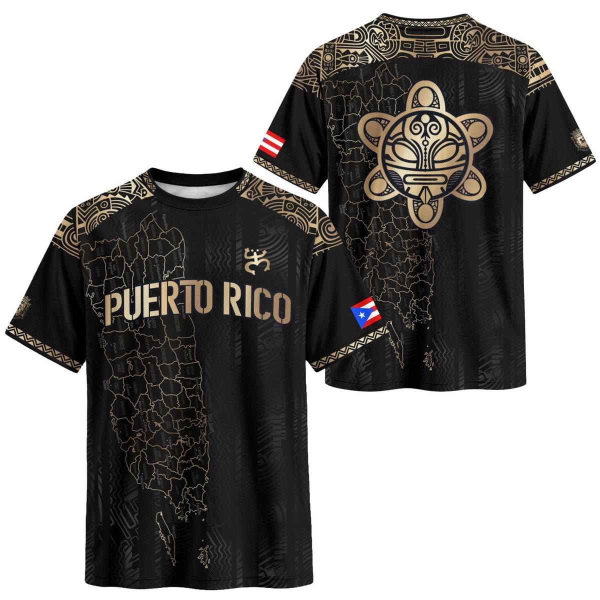 Boricua Black Gold Puerto Rico Soccer Jersey for Men and Women, Tribal Map Symbol National, Top Puerto Rico Jersey and Puerto Rico Shirt, Northryn Co.