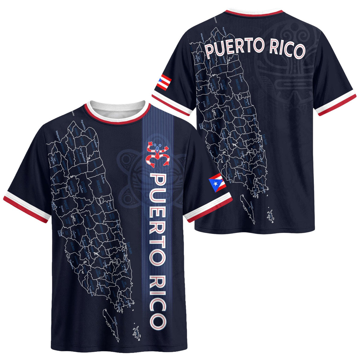 Boricua Navy Blue Puerto Rico Soccer Jersey for Men and Women, Coqui Taino Tribal Map National, Puerto Rico Jersey and Puerto Rico Shirt, Northryn Co.