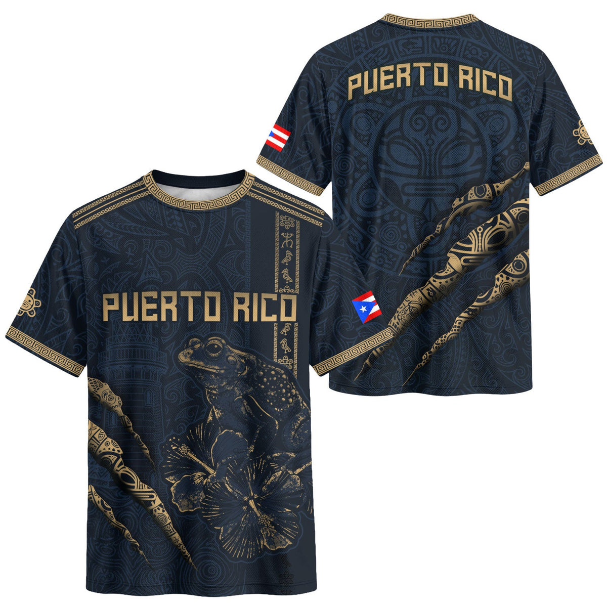 Puerto Rico Soccer Jersey for Men and Women, Navy Gold Limited Edition Tribal Coqui Pattern, Puerto Rico Jersey and Puerto Rico Shirt, Northryn Co.