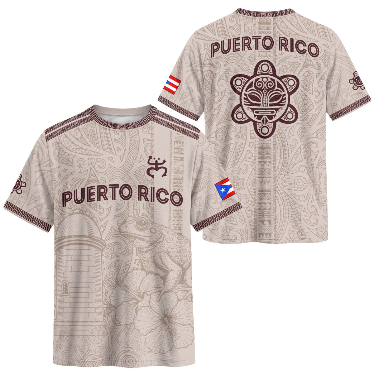 Tribal Symbol Beige Puerto Rico Soccer Jersey for Men and Women, National Heritage, Bold Puerto Rico Jersey for Puerto Rico Shirt Looks, Northryn Co.