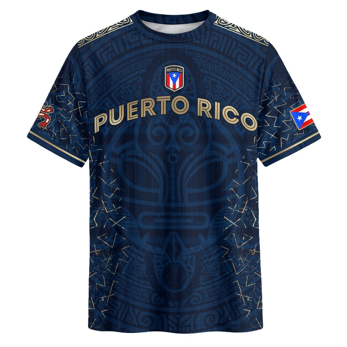 Puerto Rico Soccer Jersey in Royal Blue for Men and Women, Gold Taino Symbol National Heritage, Puerto Rico Shirt and Puerto Rico Jersey, Northryn Co.
