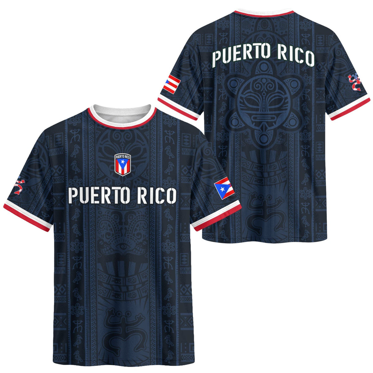 Puerto Rico Soccer Jersey in Navy Blue for Men and Women, Taino Symbol Pattern National Heritage, Puerto Rico Shirt, Puerto Rico Jersey, Northryn Co.