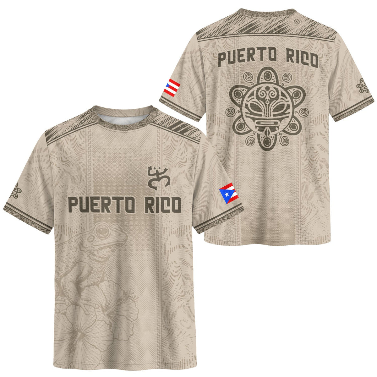 Coqui Frog Beige Gold Puerto Rico Soccer Jersey for Men and Women, Floral Taino Sun National, Puerto Rico Jersey and Puerto Rico Shirt, Northryn Co.