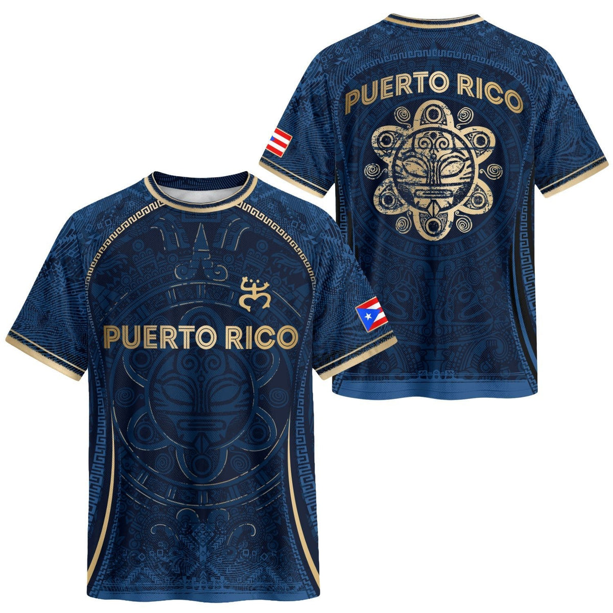 Puerto Rico Soccer Jersey in Blue Gold for Men and Women, Taino Sun National Heritage Boricua, Puerto Rico Shirt and Puerto Rico Jersey, Northryn Co.