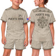 Beige Gold Coqui, Kids Puerto Rico Soccer Jersey with Frog Floral for Boy and Girl, Puerto Rico Kids Soccer Jersey, Youth Soccer Jersey, Northryn Co.