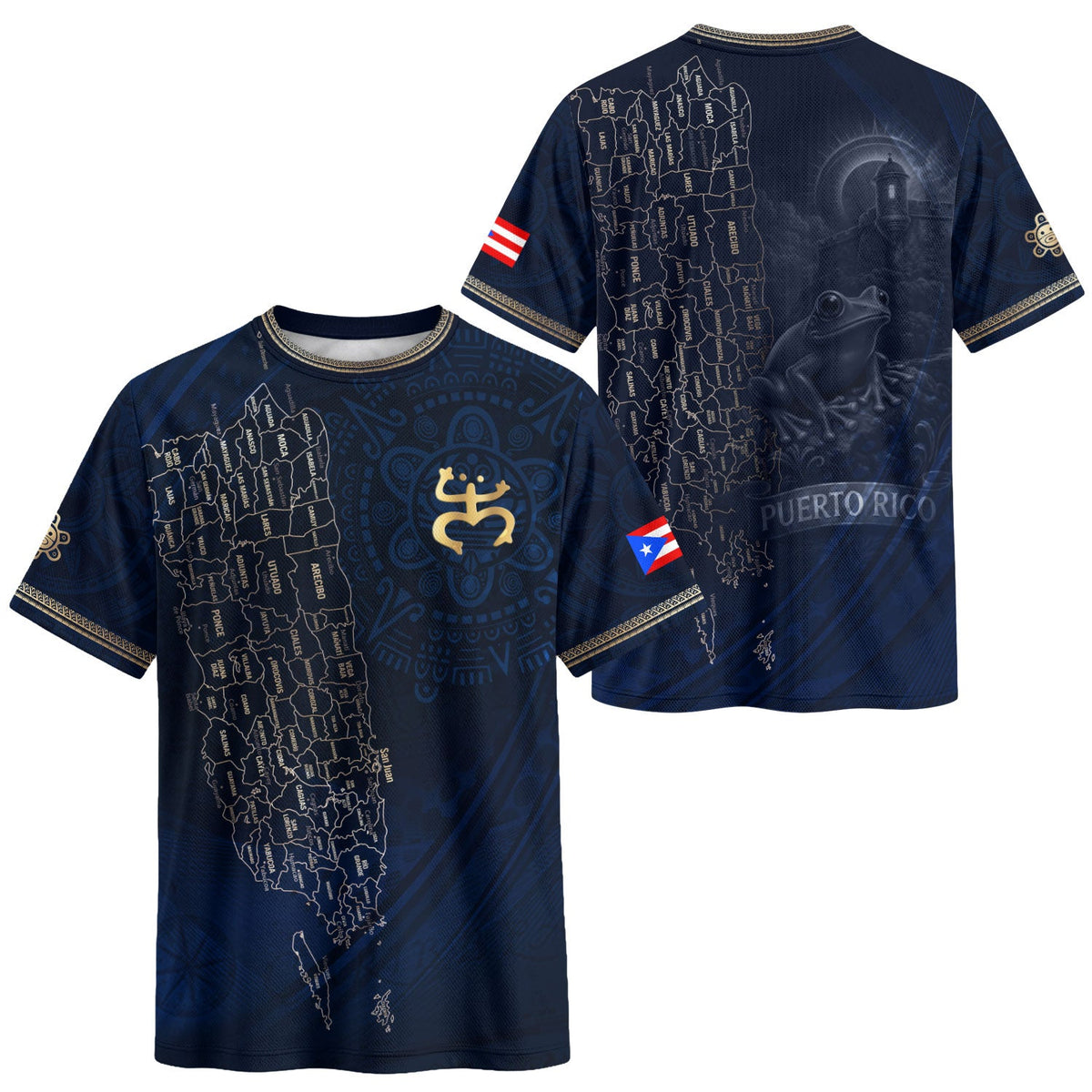 Map Boricua El Morro Puerto Rico Soccer Jersey Gold Navy Heritage, Coqui Frog Puerto Rico Jersey for Men and Women, Puerto Rico Shirt, Northryn Co.