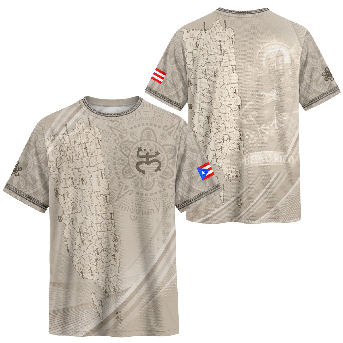 Beige Puerto Rico Soccer Jersey for Men and Women, Map Boricua El Morro Taino Pride Features Coqui Frog, Puerto Rico Jersey and Puerto Rico Shirt, Northryn Co.