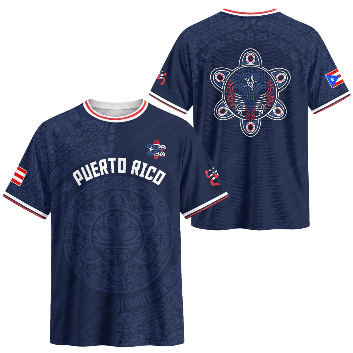 Puerto Rico Soccer Jersey in Navy Blue for Men and Women, Taino Symbol Art National Heritage, Puerto Rico Shirt and Puerto Rico Jersey, Northryn Co.