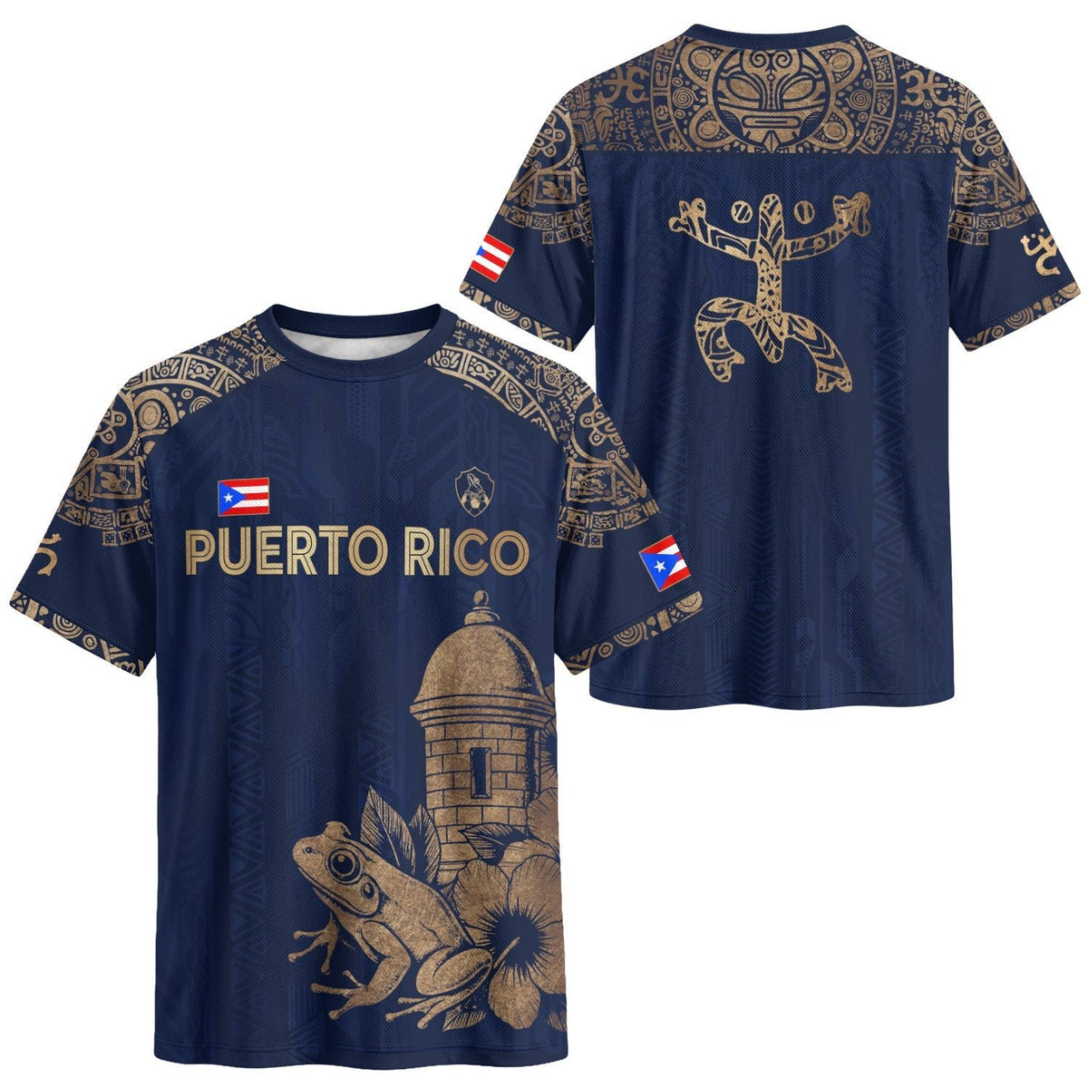 Puerto Rico Soccer Jersey in Navy Gold for Men and Women, Coqui Frog Garita Flower National, Puerto Rico Jersey and Puerto Rico Shirt, Northryn Co.