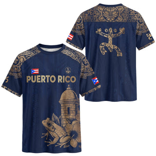 Puerto Rico Soccer Jersey in Navy Gold for Men and Women, Coqui Frog Garita Flower National, Puerto Rico Jersey and Puerto Rico Shirt, Northryn Co.