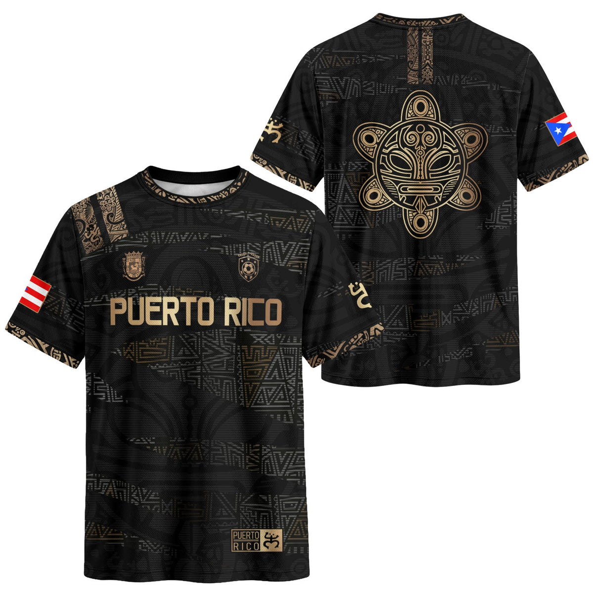 Full Tribal Black Gold Puerto Rico Soccer Jersey for Men and Women, Pattern National Heritage, Puerto Rico Shirt and Puerto Rico Jersey, Northryn Co.