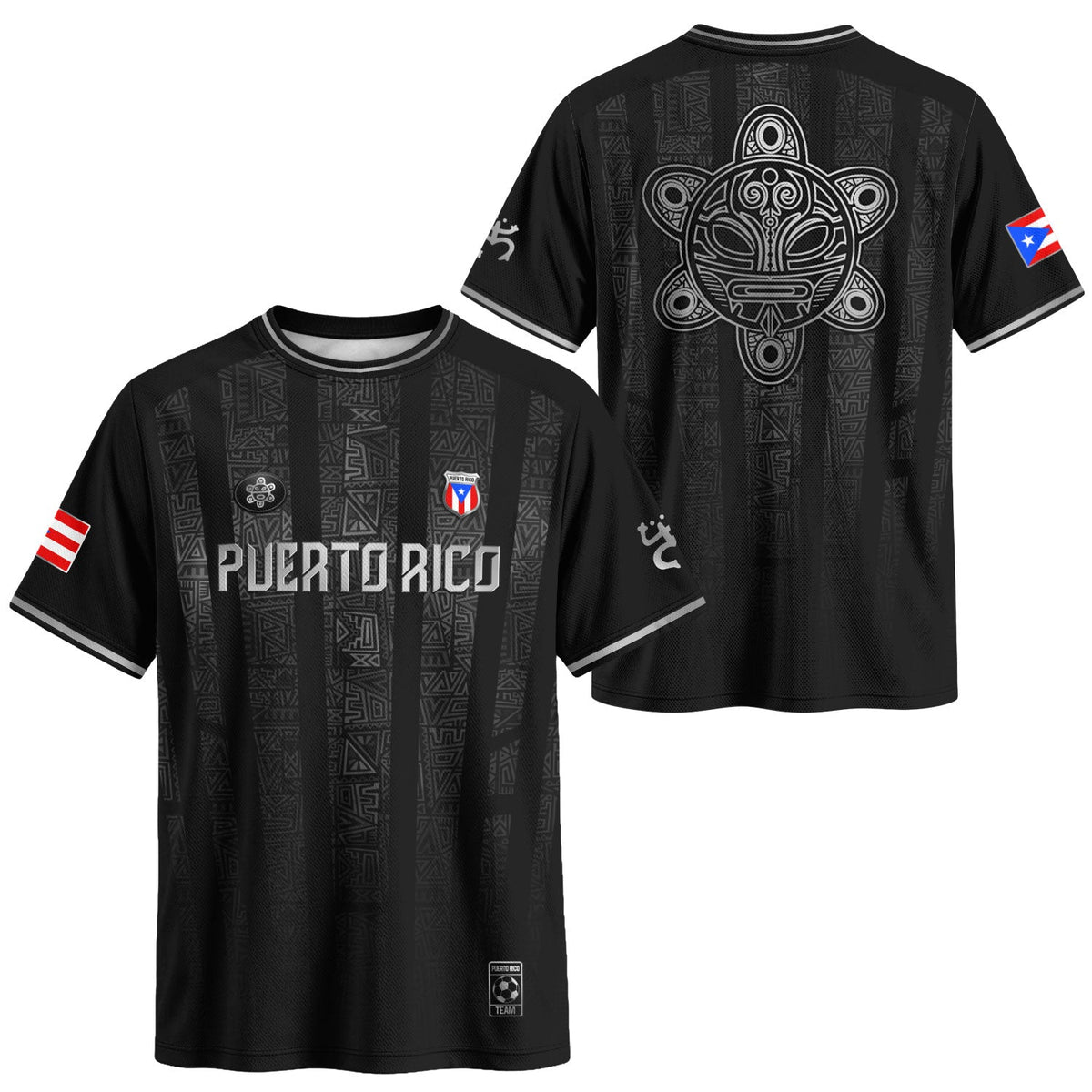 Tribal Symbol Black Silver Puerto Rico Soccer Jersey for Men and Women, Art National Heritage, Puerto Rico Jersey and Puerto Rico Shirt, Northryn Co.