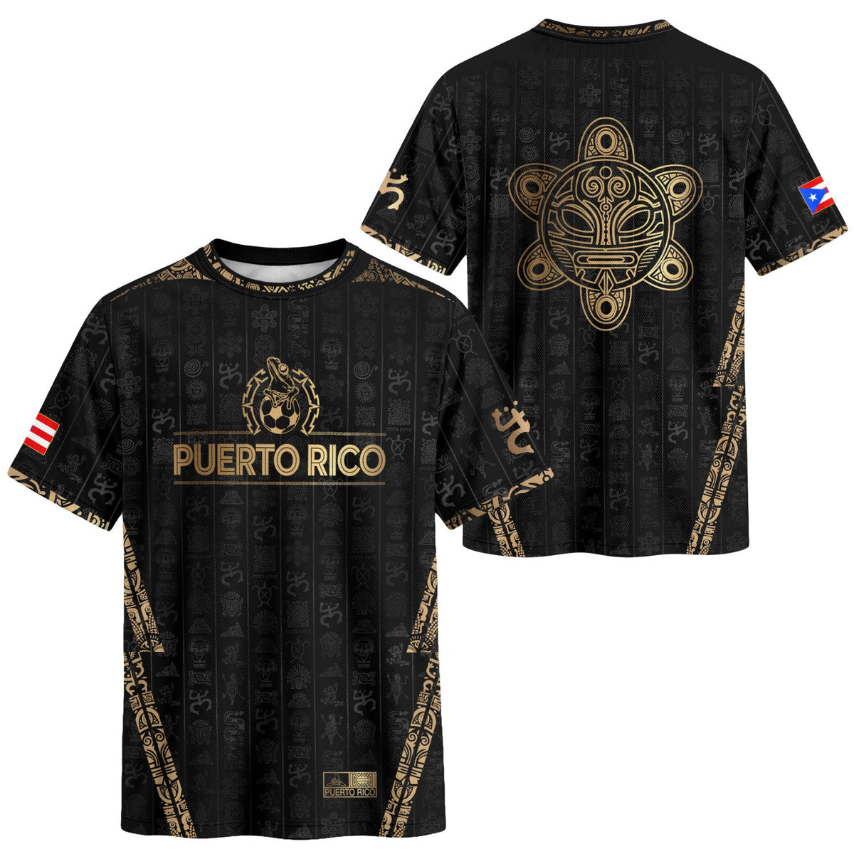 Taino Sun Black Gold Puerto Rico Soccer Jersey for Men and Women, National Heritage Boricua Pride, Puerto Rico Jersey, Puerto Rico Shirt, Northryn Co.