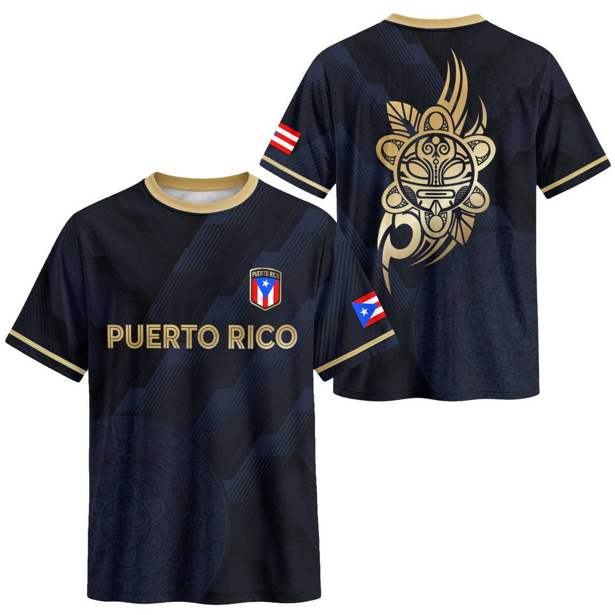Taino Sun Navy Gold Puerto Rico Soccer Jersey for Men and Women, Boricua Tribal National Pride, Puerto Rico Shirt and Puerto Rico Jersey, Northryn Co.