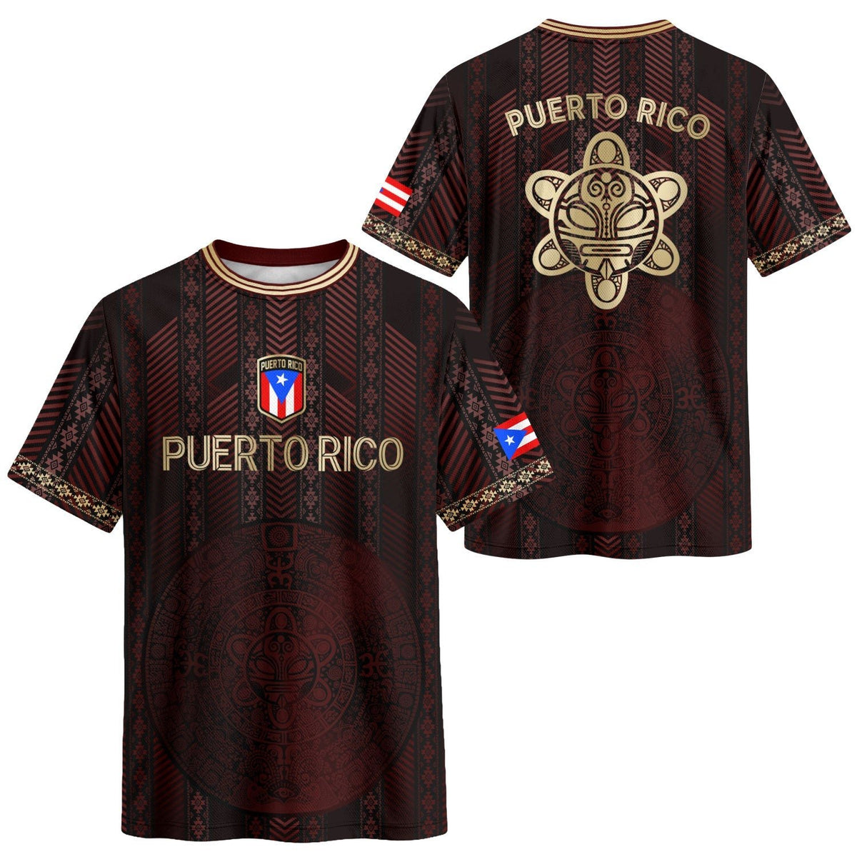 Flag Maroon Gold Puerto Rico Soccer Jersey for Men and Women, Tribal Print National Sport, Top Puerto Rico Shirt and Puerto Rico Jersey, Northryn Co.