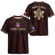 Flag Maroon Gold Puerto Rico Soccer Jersey for Men and Women, Tribal Print National Sport, Top Puerto Rico Shirt and Puerto Rico Jersey, Northryn Co.