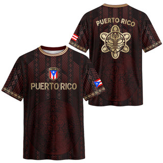 Flag Maroon Gold Puerto Rico Soccer Jersey for Men and Women, Tribal Print National Sport, Top Puerto Rico Shirt and Puerto Rico Jersey, Northryn Co.