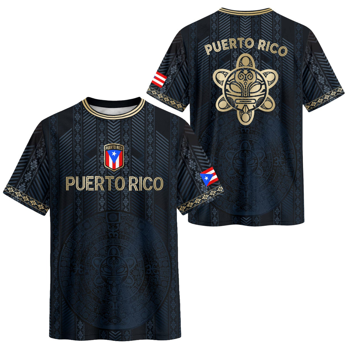 Puerto Rico Soccer Jersey for Men and Women, Navy Gold Taino Sun Tribal National Heritage Boricua, Puerto Rico Jersey, Puerto Rico Shirt, Northryn Co.