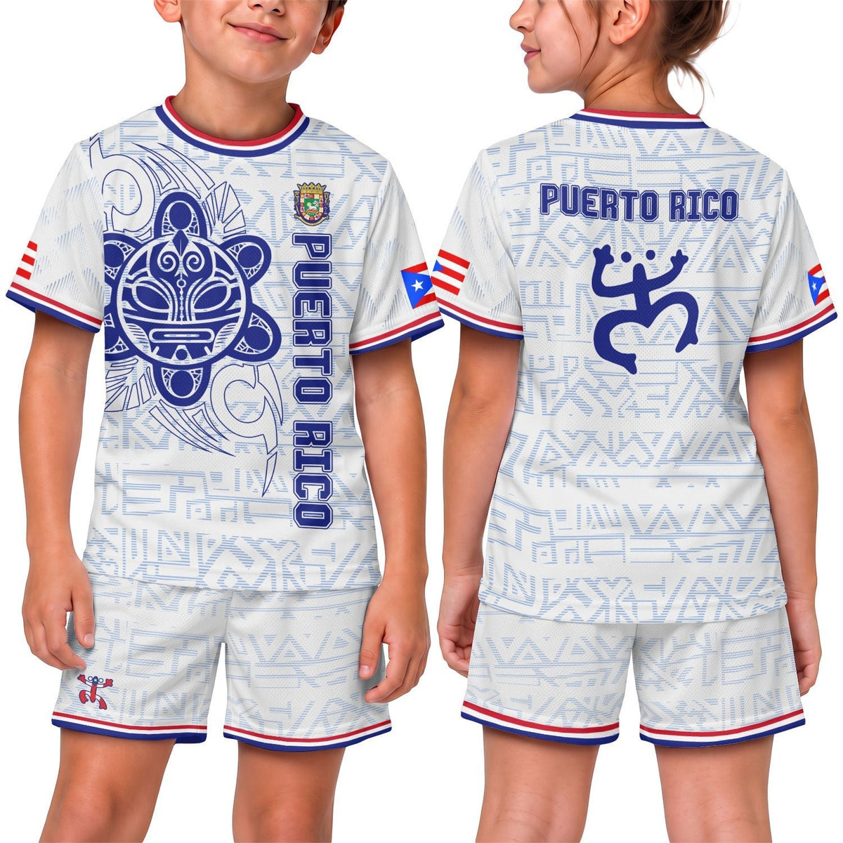Kids Puerto Rico Soccer Jersey, White Blue Taino Sun Coqui Boricua for Boy and Girl, Youth Soccer Jersey, Puerto Rico Kids Soccer Jersey, Northryn Co.