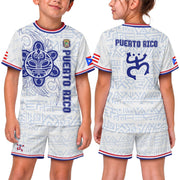 Kids Puerto Rico Soccer Jersey, White Blue Taino Sun Coqui Boricua for Boy and Girl, Youth Soccer Jersey, Puerto Rico Kids Soccer Jersey, Northryn Co.