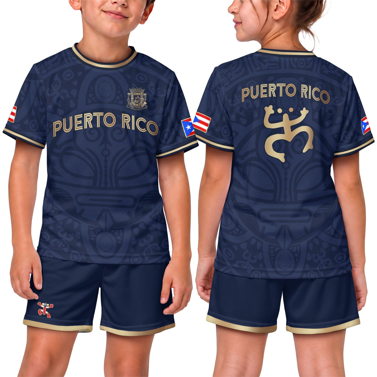 Navy Gold Boricua, Kids Puerto Rico Soccer Jersey with Taino Sun for Boy and Girl, Puerto Rico Kids Soccer Jersey, Youth Soccer Jersey, Northryn Co.