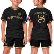 Kids Puerto Rico Soccer Jersey, Black Gold Boricua Taino Mask for Boy and Girl, Youth Soccer Jersey Meets Puerto Rico Kids Soccer Jersey, Northryn Co.