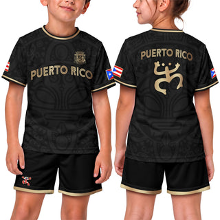 Kids Puerto Rico Soccer Jersey, Black Gold Boricua Taino Mask for Boy and Girl, Youth Soccer Jersey Meets Puerto Rico Kids Soccer Jersey, Northryn Co.