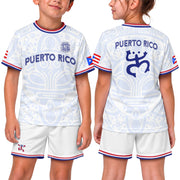 White Blue Boricua, Kids Puerto Rico Soccer Jersey with Taino Mask for Boy and Girl, Puerto Rico Kids Soccer Jersey, Youth Soccer Jersey, Northryn Co.