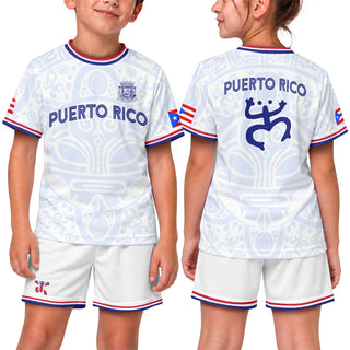 White Blue Boricua, Kids Puerto Rico Soccer Jersey with Taino Mask for Boy and Girl, Puerto Rico Kids Soccer Jersey, Youth Soccer Jersey, Northryn Co.