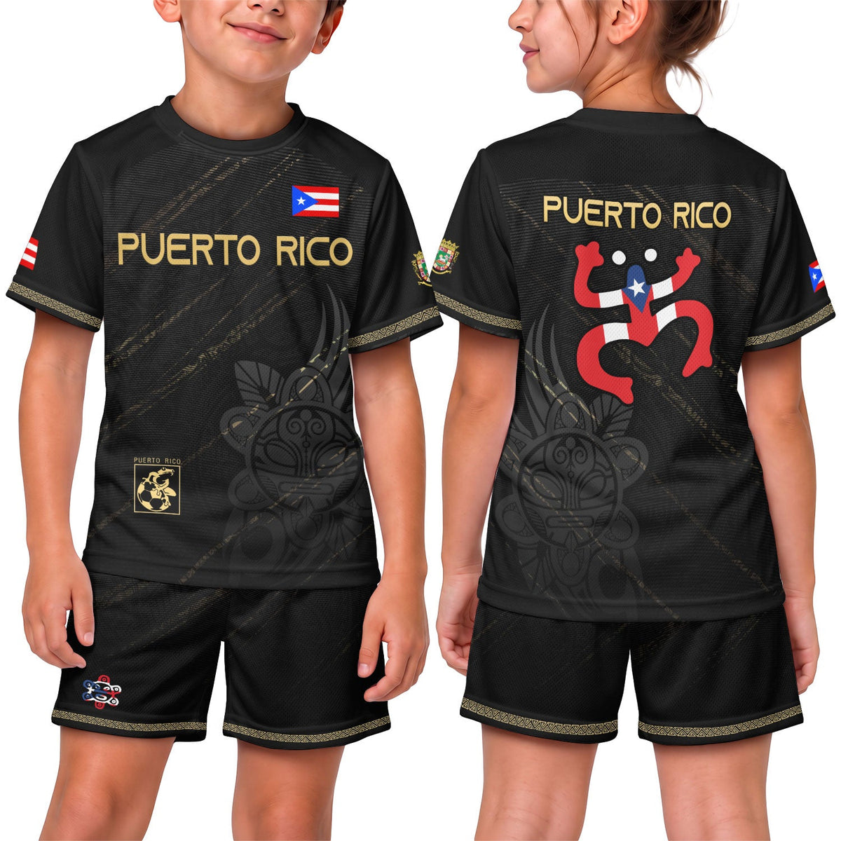 Kids Puerto Rico Soccer Jersey, Black Gold Boricua Coqui Frog for Boy and Girl, Youth Soccer Jersey Meets Puerto Rico Kids Soccer Jersey, Northryn Co.