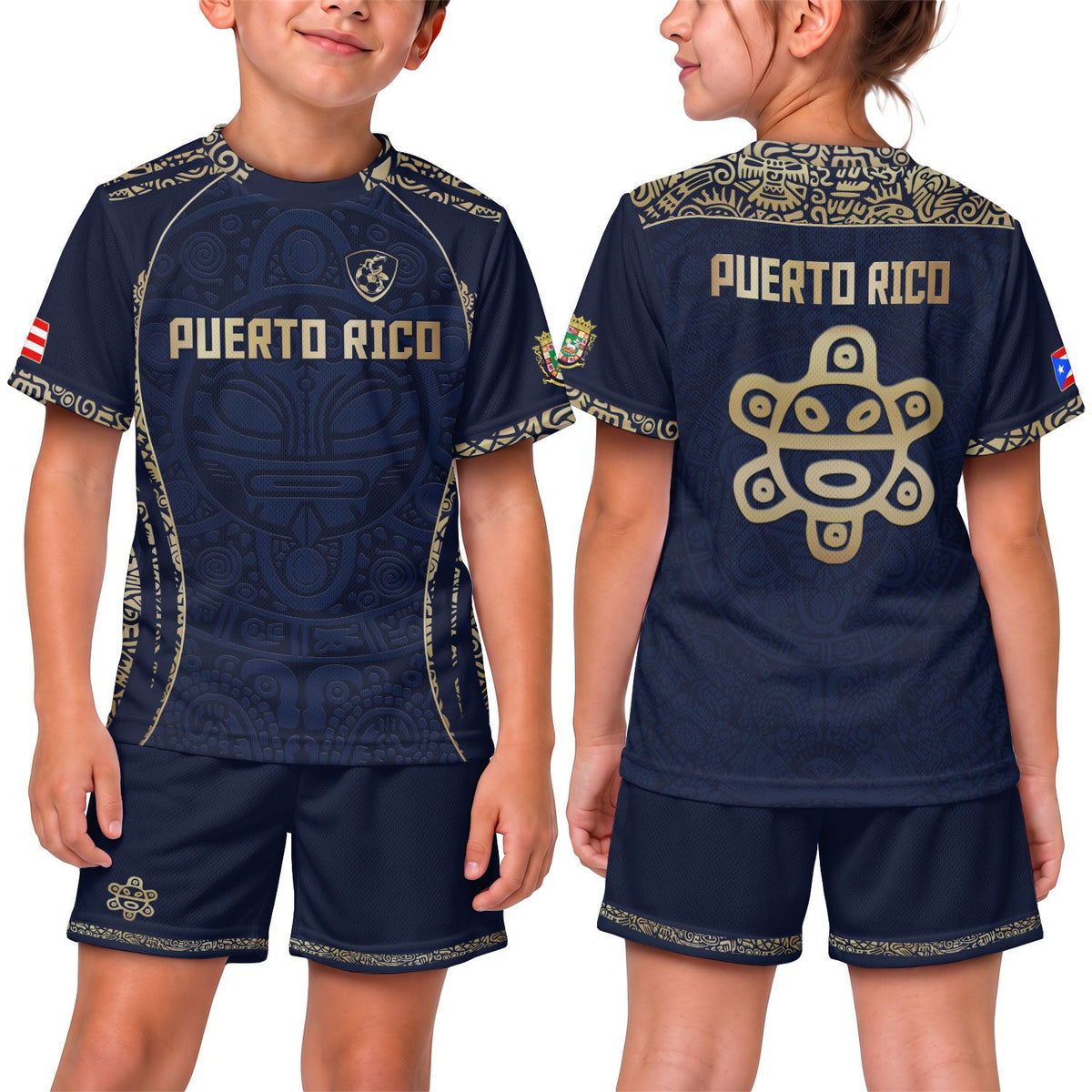 Navy Blue Boricua, Kids Puerto Rico Soccer Jersey with Taino Mask for Boy and Girl, Puerto Rico Kids Soccer Jersey, Youth Soccer Jersey, Northryn Co.