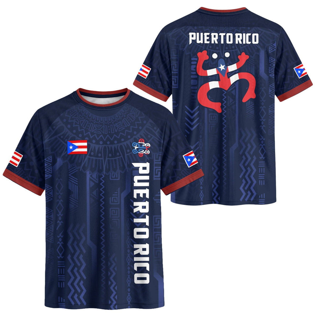 Coqui Frog Navy Red Puerto Rico Soccer Jersey for Men and Women, Taino Sun Patriotic Tribal, Puerto Rico Shirt and Puerto Rico Jersey, Northryn Co.