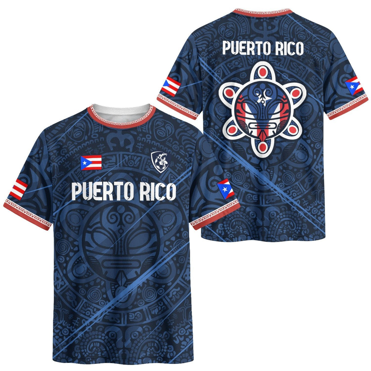 Puerto Rico Soccer Jersey for Men and Women, Navy Blue Boricua Taino Sun Mask Tribal National, Puerto Rico Jersey and Puerto Rico Shirt, Northryn Co.