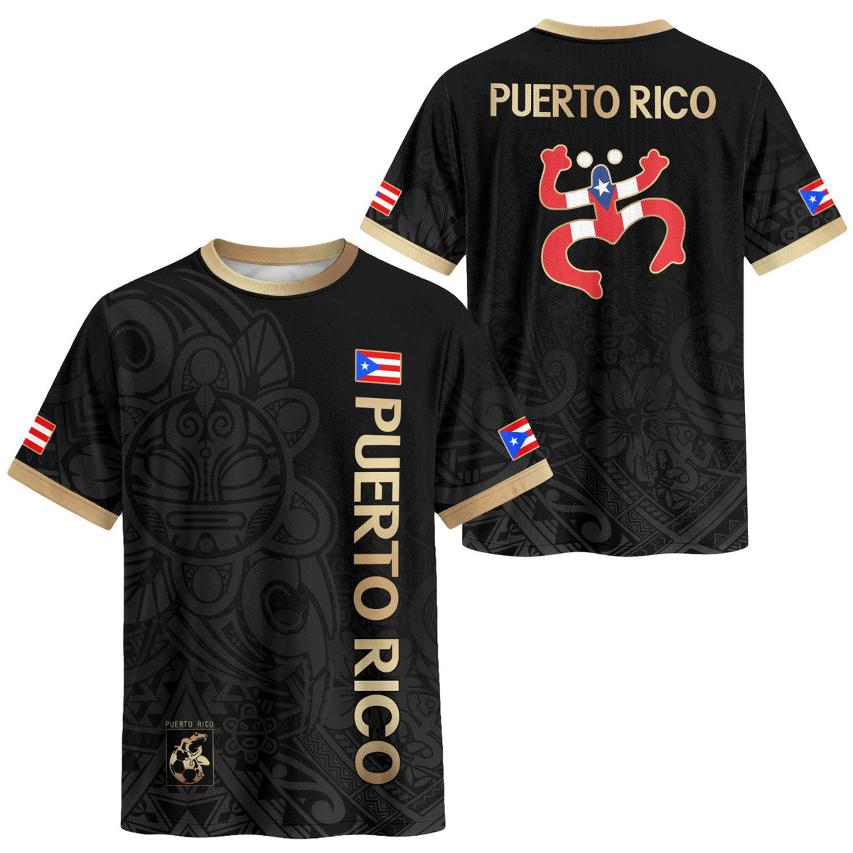 Puerto Rico Soccer Jersey in Black Gold for Men and Women, Coqui Frog Tribal Taino National, Puerto Rico Shirt and Puerto Rico Jersey, Northryn Co.