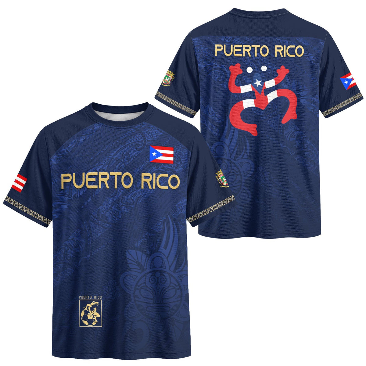 Puerto Rico Soccer Jersey in Navy Gold for Men and Women, Coqui Frog Tribal Taino National, Top Puerto Rico Shirt and Puerto Rico Jersey, Northryn Co.