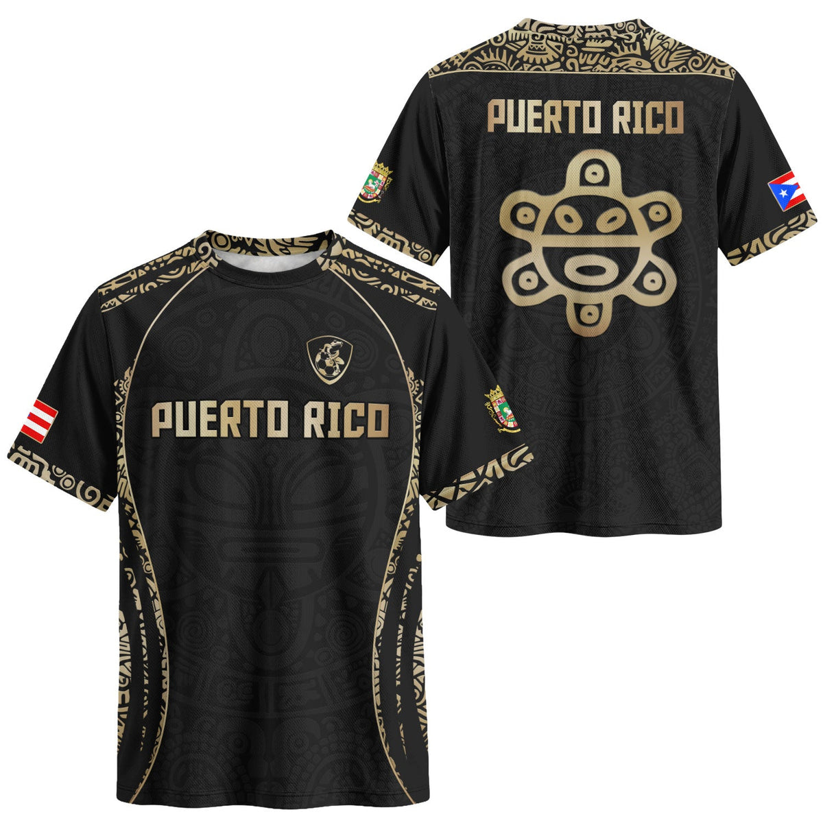 Taino Sun Black Gold Puerto Rico Soccer Jersey for Men and Women, Boricua Mask Tribal National, Puerto Rico Shirt and Puerto Rico Jersey, Northryn Co.