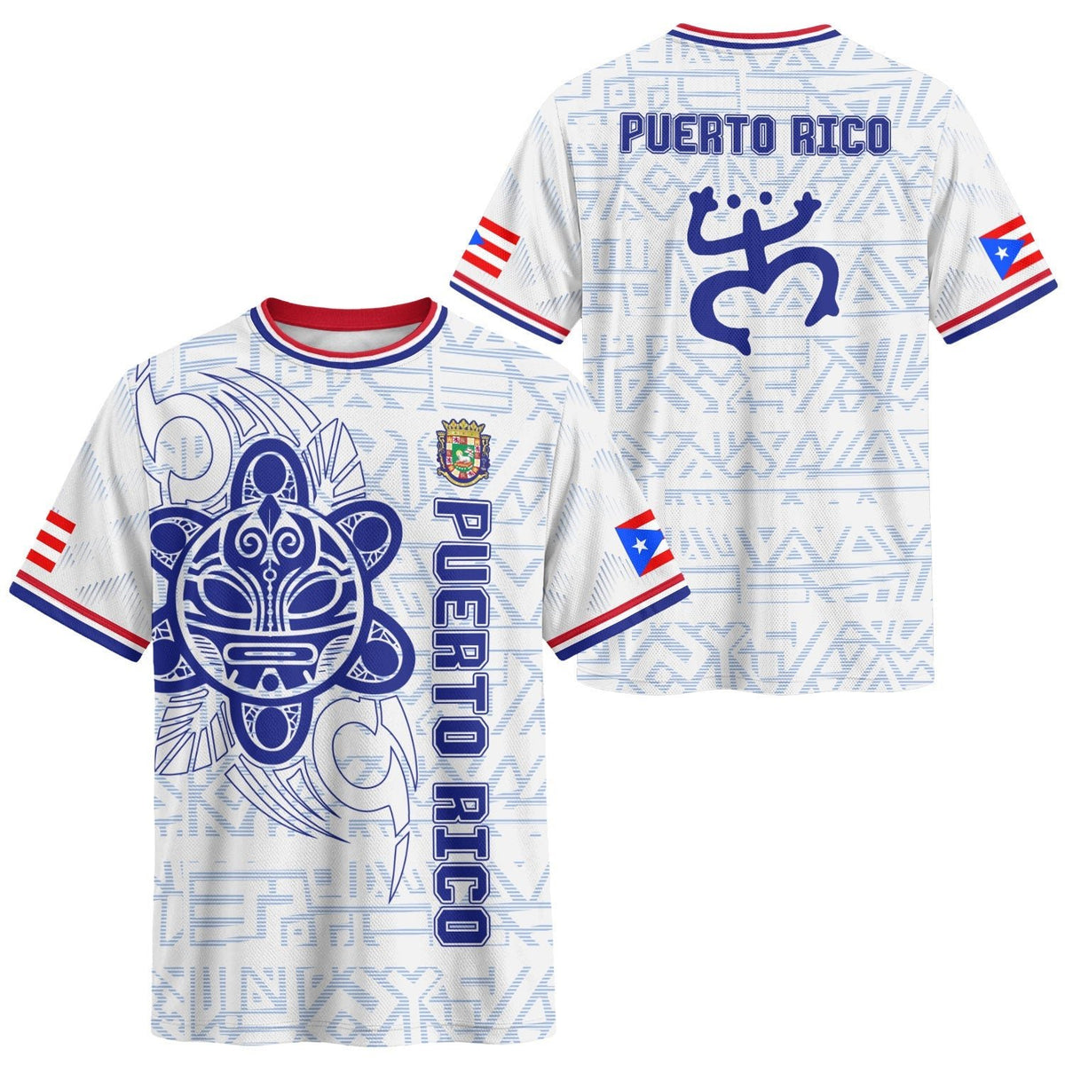 Puerto Rico Soccer Jersey in White Blue for Men and Women, Taino Sun Coqui Tribal National, Top Puerto Rico Shirt and Puerto Rico Jersey, Northryn Co.