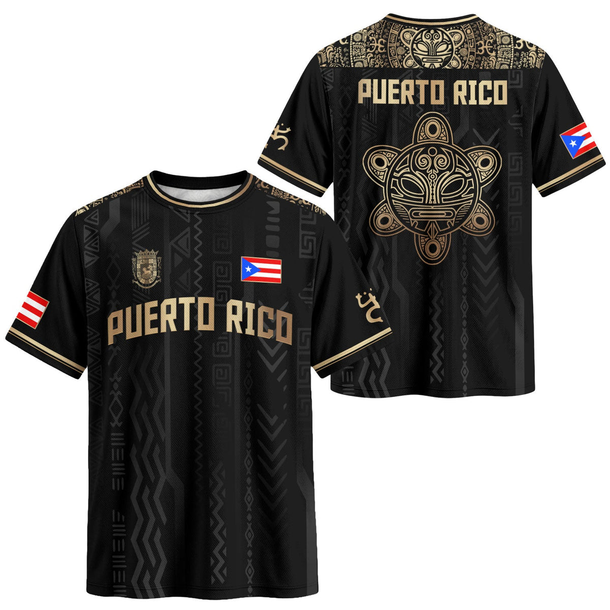 Taino Sun Black Gold Puerto Rico Soccer Jersey for Men and Women, Coqui Patriotic Cultural, Top Puerto Rico Jersey and Puerto Rico Shirt, Northryn Co.