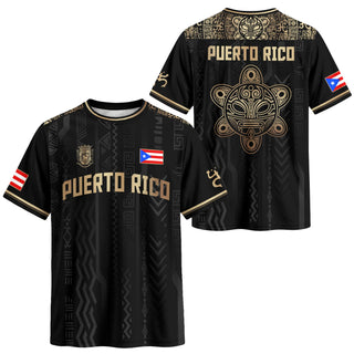 Taino Sun Black Gold Puerto Rico Soccer Jersey for Men and Women, Coqui Patriotic Cultural, Top Puerto Rico Jersey and Puerto Rico Shirt, Northryn Co.