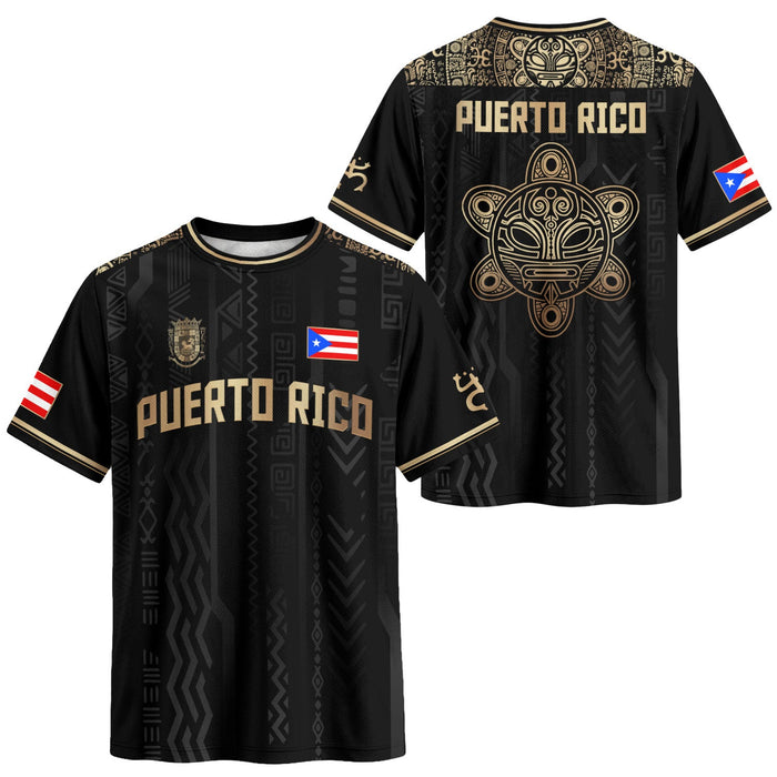 Taino Sun Black Gold Puerto Rico Soccer Jersey for Men and Women, Coqui Patriotic Cultural, Top Puerto Rico Jersey and Puerto Rico Shirt, Northryn Co.