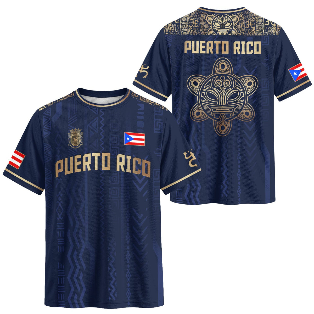 Puerto Rico Soccer Jersey in Navy Gold for Men and Women, Taino Sun Coqui Tribal Patriotic, Top Puerto Rico Shirt and Puerto Rico Jersey, Northryn Co.