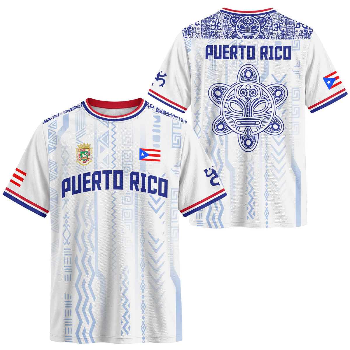 Taino Mask White Blue Puerto Rico Soccer Jersey for Men and Women, Coqui Tribal Ethnic Artistic, Puerto Rico Jersey, Puerto Rico Shirt, Northryn Co.