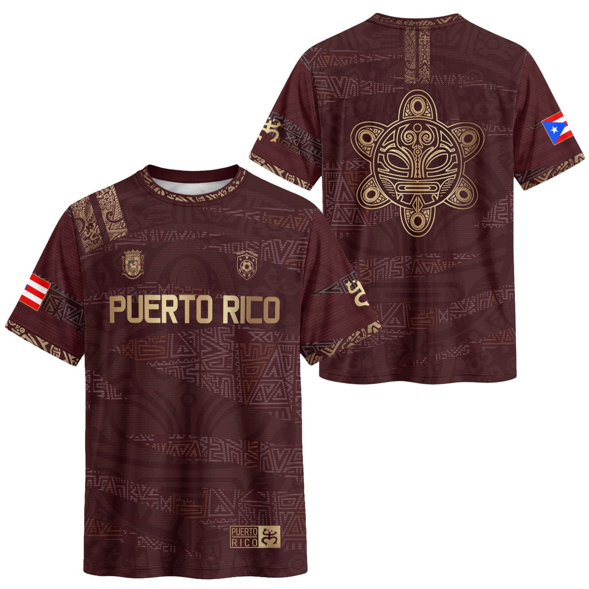 Taino Tribal Maroon Gold Puerto Rico Soccer Jersey for Men and Women, Pattern National Heritage, Puerto Rico Jersey, Puerto Rico Shirt, Northryn Co.