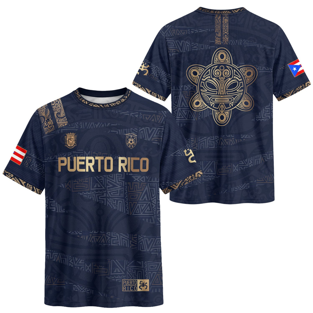 Puerto Rico Soccer Jersey in Navy Gold for Men and Women, Taino Tribal Pattern National Heritage, Puerto Rico Shirt, Puerto Rico Jersey, Northryn Co.