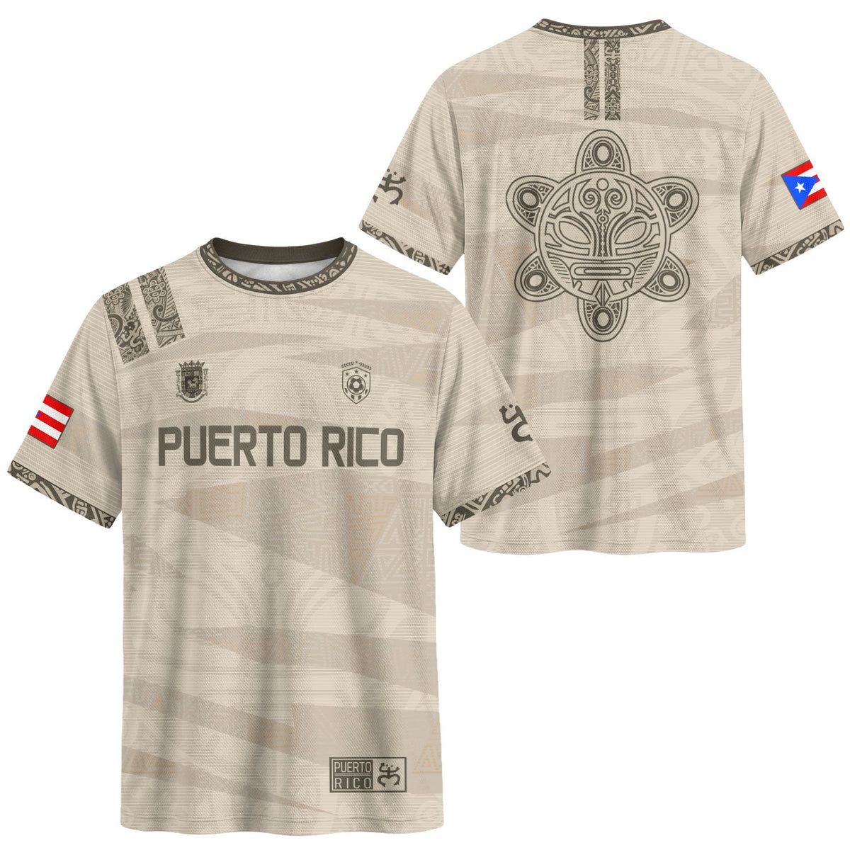 Taino Tribal Beige Gold Puerto Rico Soccer Jersey for Men and Women, Pattern National Heritage, Puerto Rico Shirt and Puerto Rico Jersey, Northryn Co.