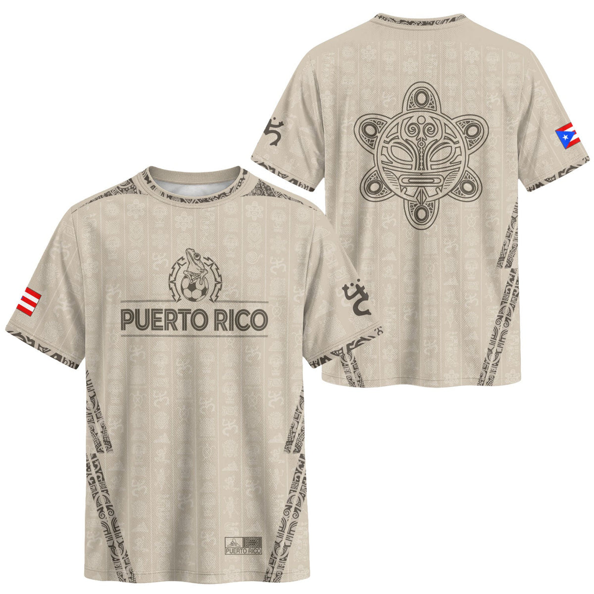 Taino Sun Beige Gold Puerto Rico Soccer Jersey for Men and Women, National Heritage Symbols, Puerto Rico Shirt and Puerto Rico Jersey, Northryn Co.