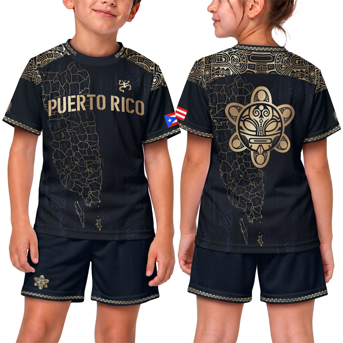Navy Gold Taino, Kids Puerto Rico Soccer Jersey for Boy and Girl with Sun Garita, Puerto Rico Kids Soccer Jersey and Youth Soccer Jersey, Northryn Co.