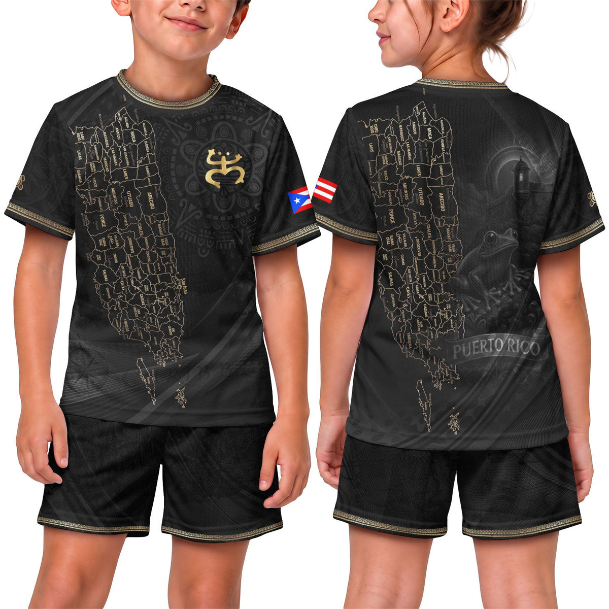 Kids Puerto Rico Soccer Jersey, Black Gold Map Taino Coqui for Boy and Girl, Youth Soccer Jersey for Puerto Rico Kids Soccer Jersey Fans, Northryn Co.