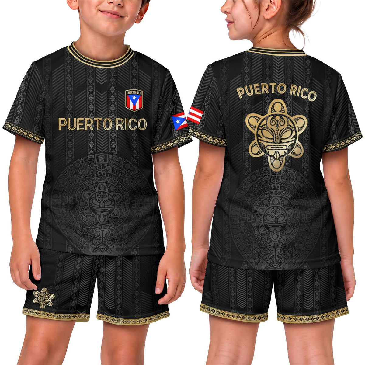 Black Gold, Kids Puerto Rico Soccer Jersey with Tribal Stripe for Boy and Girl, Puerto Rico Kids Soccer Jersey Meets Youth Soccer Jersey, Northryn Co.