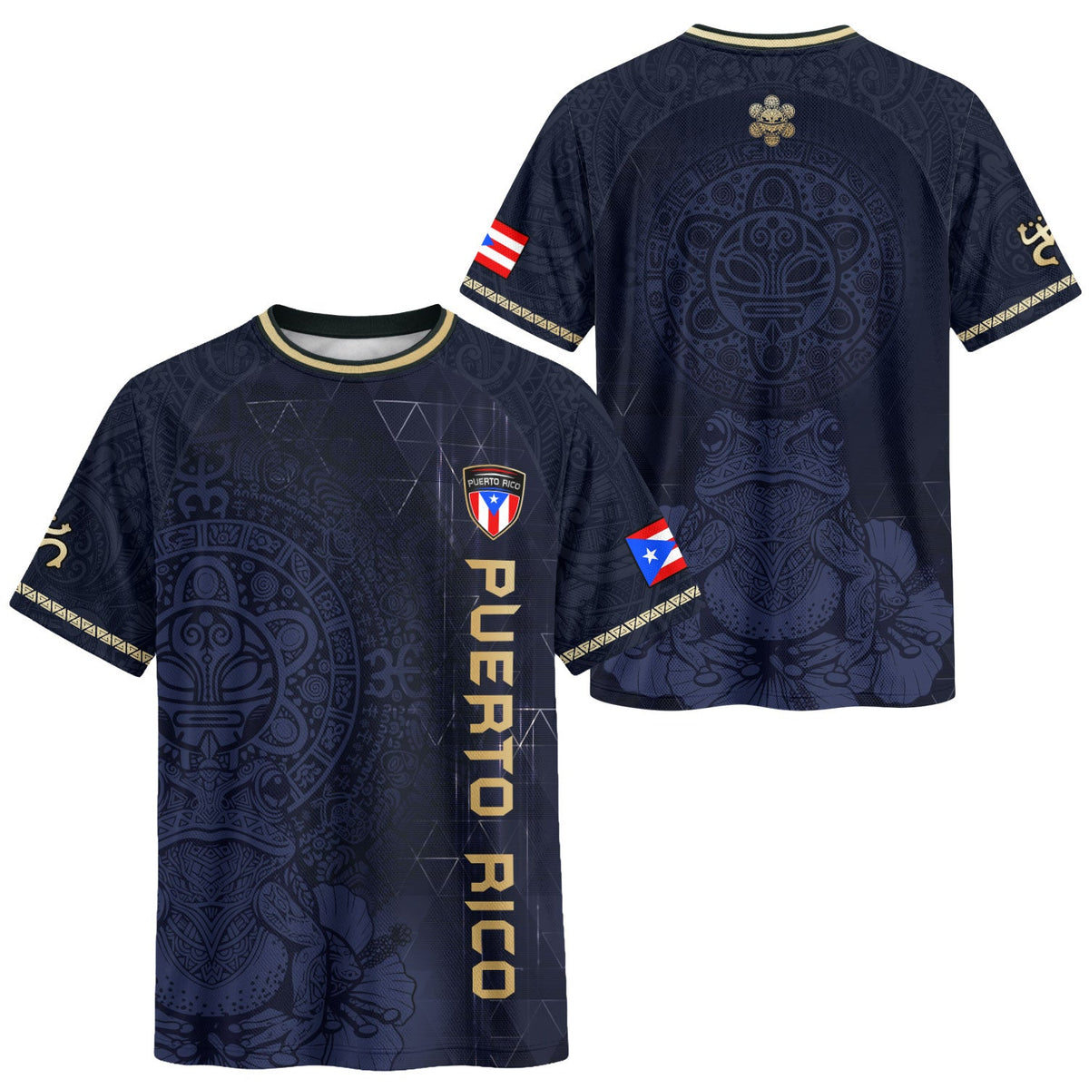 Coqui Frog Navy Gold Puerto Rico Soccer Jersey for Men and Women, Floral Taino Sun National, Puerto Rico Jersey and Puerto Rico Shirt, Northryn Co.